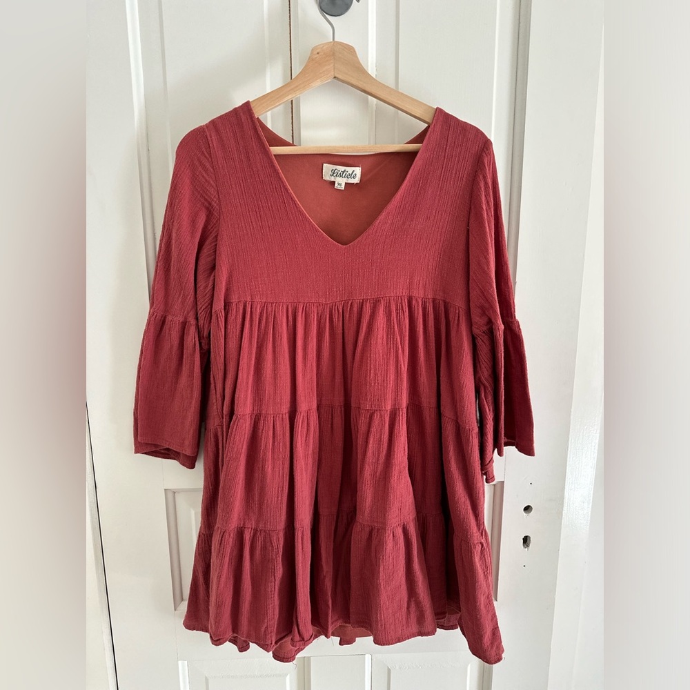 Muted red flowy short dress - Medium or slightly oversized Small